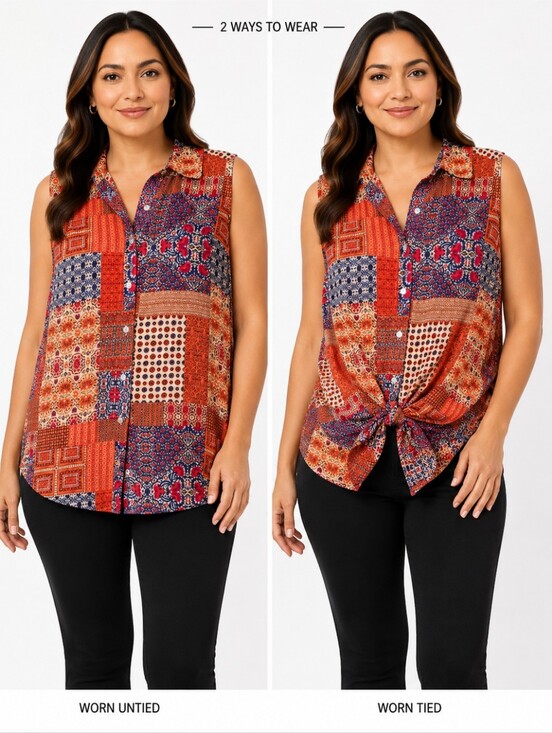 Rose & Olive Tops - Rose & Olive Women's Sleeveless Patchwork Print Button-Up Blouse Size Large Boho